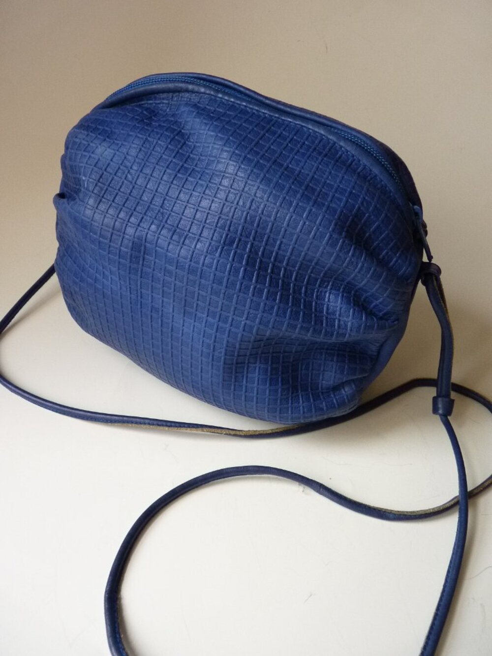 Barbara Bolan blue embossed leather vintage crossbody bag